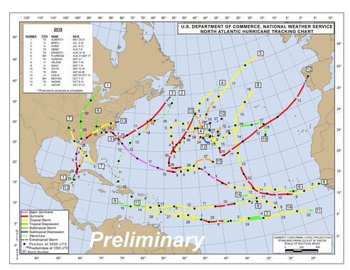 Preliminary 2018 Hurricane Season Tracks