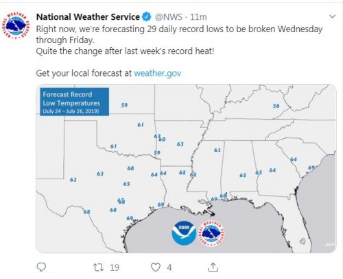 Forcast Low Temperatures in the South 07 23 19.JPG