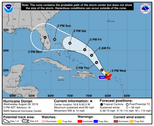 08282019 Dorian 5 PM Track 204641_5day_cone_no_line_and_wind.png